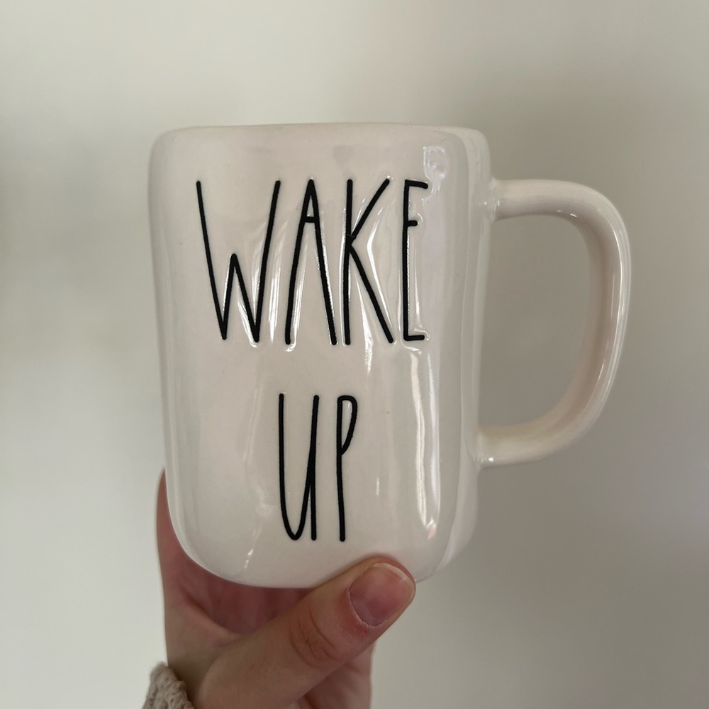 Rae Dunn Cream Mug - Wake Up Design